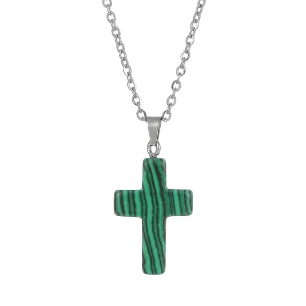 Genuine Malachite cross necklace with chain